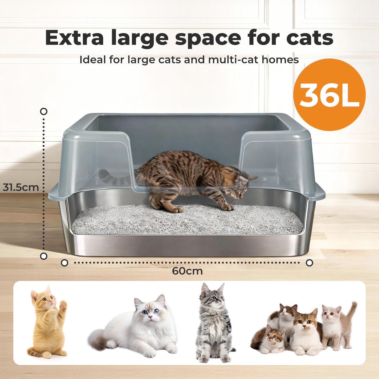 Stainless Steel High Sided Side Entry Cat Litter Tray