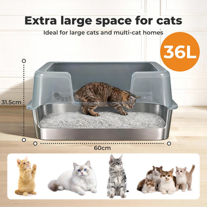 Stainless Steel High Sided Side Entry Cat Litter Tray