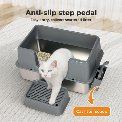 Stainless Steel High Sided Side Entry Cat Litter Tray